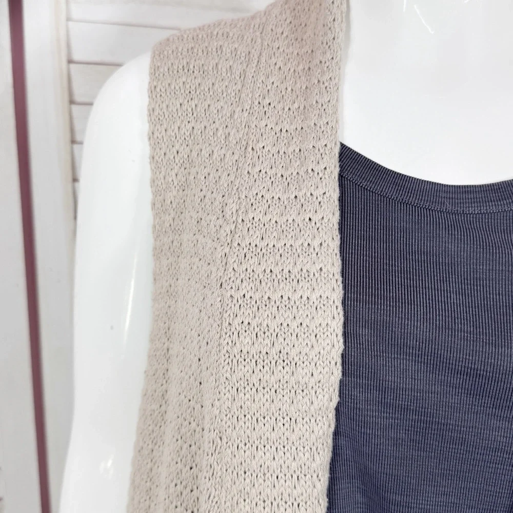 RXB Boho Open‎ Waterfall Long Cardigan Sweater Vest Tan Large Cotton